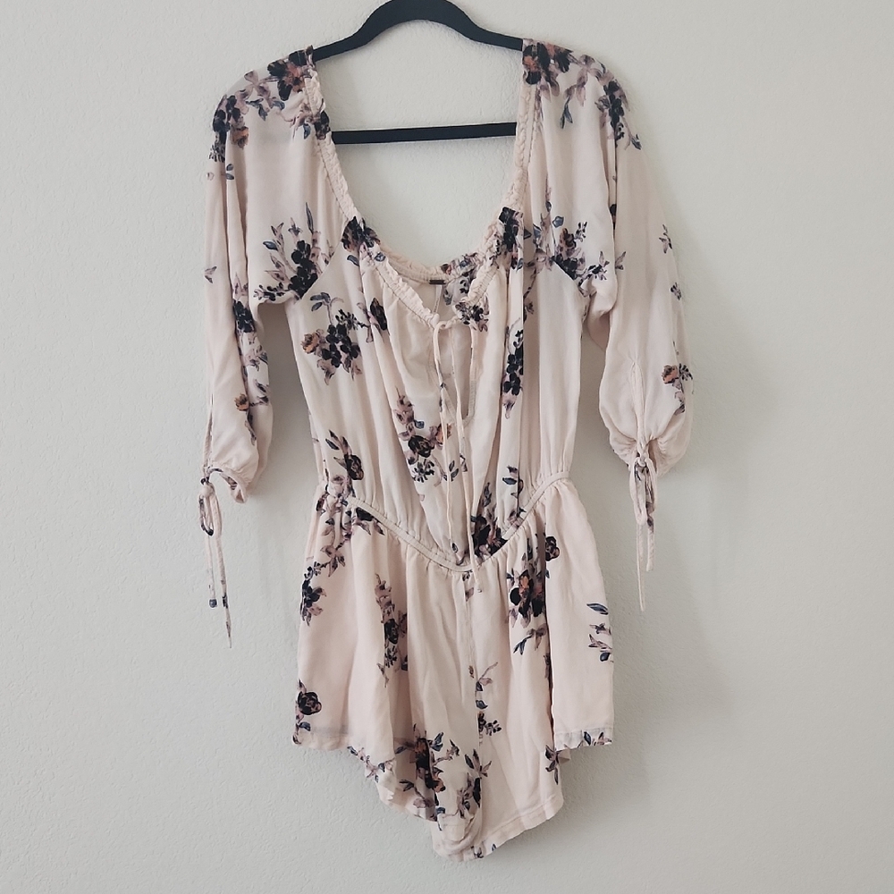 Free People Floral Romper in Cream and Black - Picture 3 of 7